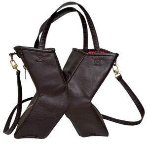 Chic Dark Brown “X” by Xahv Leather Shoulder Bag